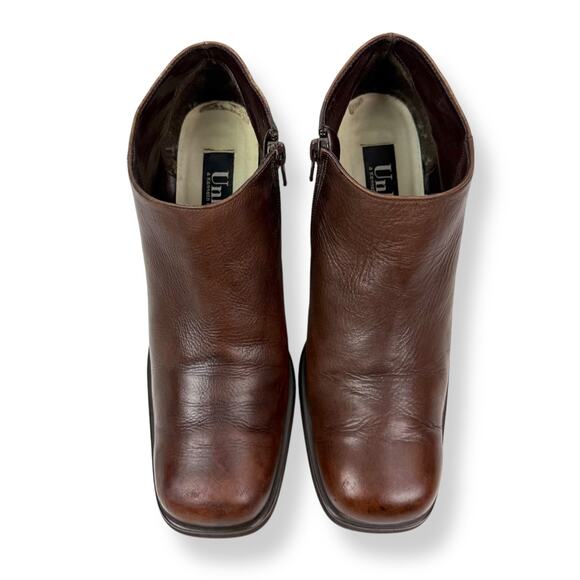 90's KENNETH COLE UNLISTED brown leather chunky heel square toe shoes - Picture 4 of 16